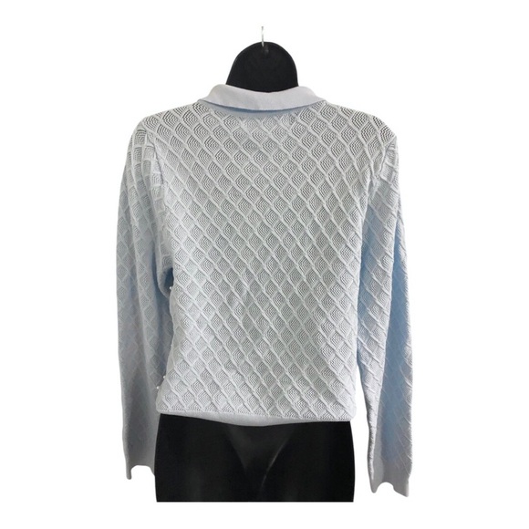 Blue diamond pattern pearl adorned‎ collared sweater top new size XL new - Picture 13 of 17